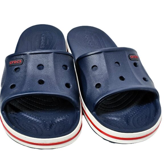 🔵 Crocs Navy Blue Slides – Iconic Comfort, Red Logo & Jibbitz-Ready Style W9/M7 - Picture 2 of 9